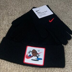 Nike Black Beanie and Gloves with Embroidered Patch